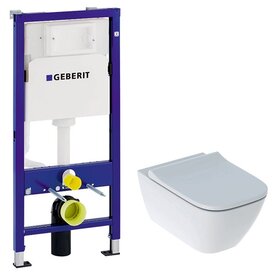 Комплект Geberit  інстал.с-ма DUOFIX 2в1 458.103.00.1 + чаша SMYLE SQUARE Rimfree, сидіння дюр.пов.пад,Click2Clean 500.683.00.2 Изображение